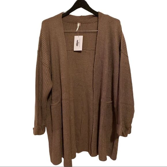 Mittoshop | Boutique Oversized Mocha Knit Front Pocket Cardigan | S/M - Picture 1 of 6
